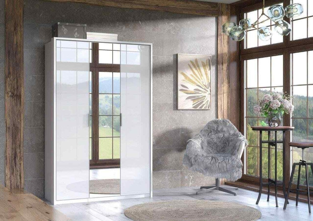 Guerlain 3 Door White High Gloss Mirrored Wardrobe P4RXPL03