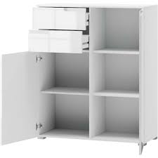 Serene White High Gloss Tall 2 Drawer 2 Door Sideboard Storage Unit S7