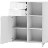 Serene White High Gloss Tall 2 Drawer 2 Door Sideboard Storage Unit S7