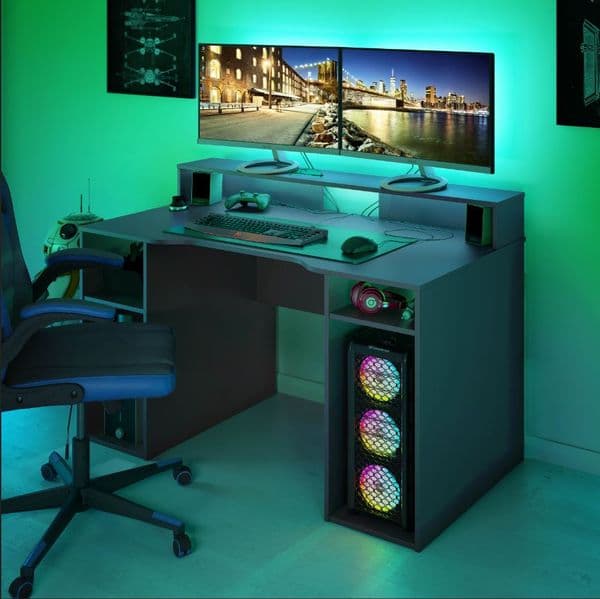 Rafa Gaming Desk in Dark Grey with Hutch and Storage- 004601Z