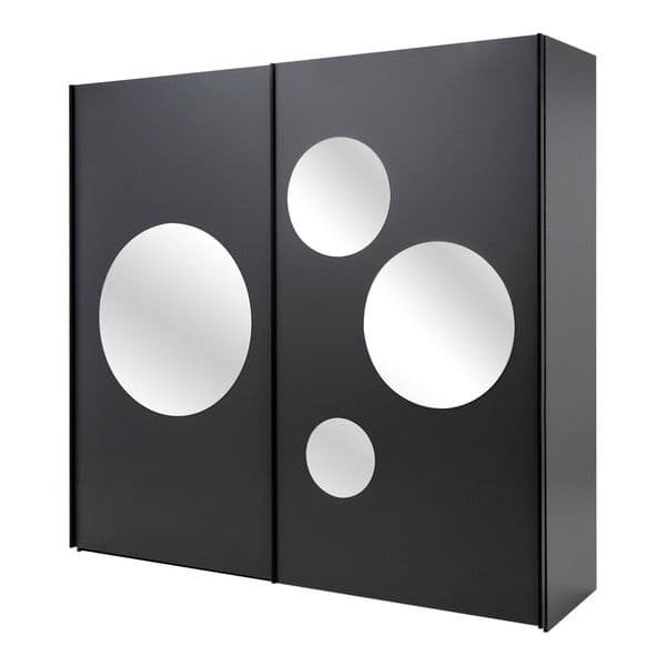 Cullinan Dark Grey Large 219cm Sliding Door Wardrobe With Round Mirrors - 8XGMS202