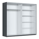 Cullinan Dark Grey Large 219cm Sliding Door Wardrobe With Round Mirrors - 8XGMS202