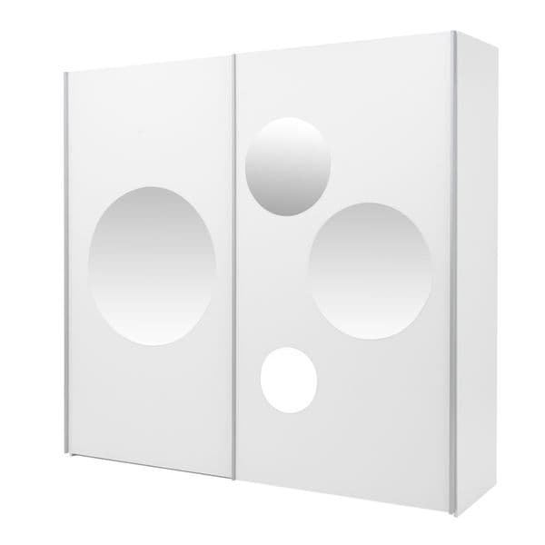 Cullinan White Large 219cm Sliding Door Wardrobe With Round Mirrors - 8XIKS102