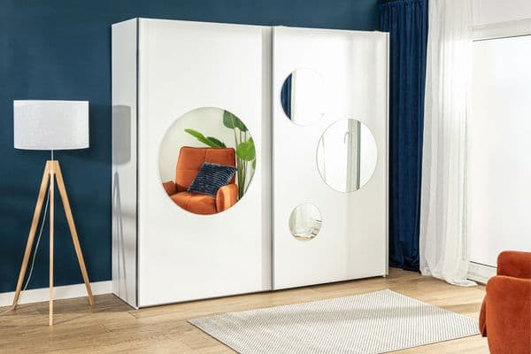 Cullinan White Large 219cm Sliding Door Wardrobe With Round Mirrors - 8XIKS102