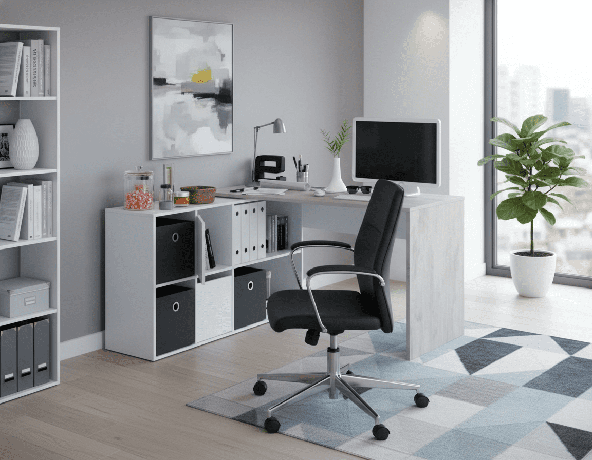 Sara White and Concrete Grey Large Left or Right Flexi Corner Office Desk- 0L4606A