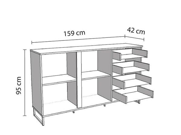 Nuraga Artisan Oak Effect And Black 159cm 2 Door 4 Drawer Sideboard - 11008230