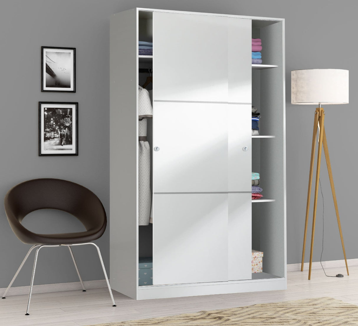 Lira Small Sliding Wardrobe in White