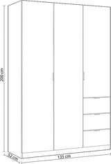 Spinda Artic White Narrow 3 Door 3 Drawer Space-Saving Wardrobe 135cm Wide - LCX353O