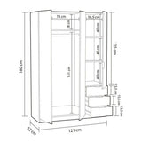 Spinda Small Artic White Narrow 3 Door 3 Drawer Space-Saving Wardrobe 121cm Wide- LCX323O