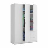 Spinda Small Artic White Narrow 3 Door 3 Drawer Space-Saving Wardrobe 121cm Wide- LCX323O