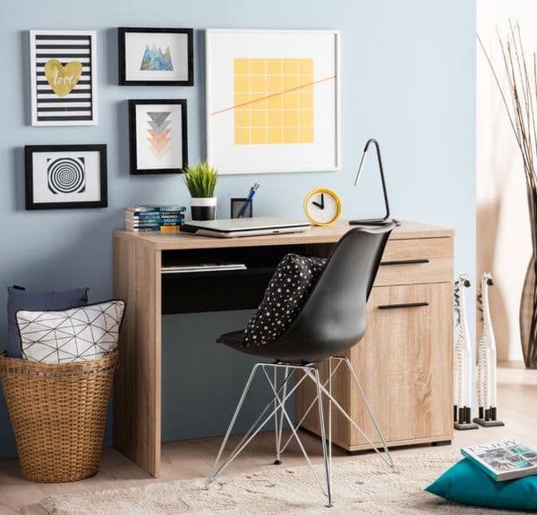 Siena Oak and Black Writing Study Desk With Drawer -11008663