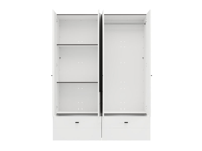 Nevaris White Narrow 4 Door 2 Drawer Space-Saving 155cm Wide Combination Wardrobe - 11014883