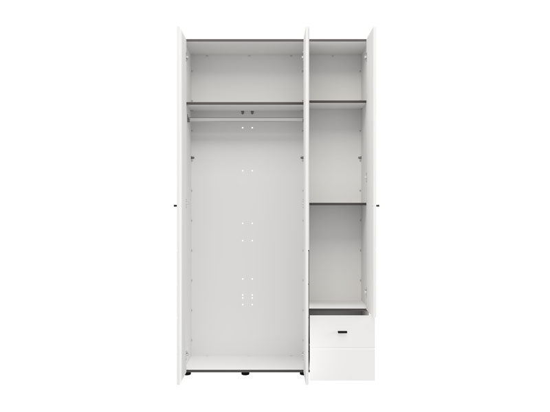 Nevaris White Narrow 3 Door 1 Drawer Space-Saving 117cm Wide Combination Wardrobe - 11014950
