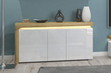 Rio Large Modern Oak and White Gloss 3 Door Sideboard With Lights - THK-1 - N8C