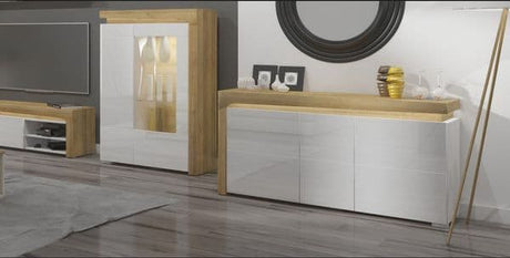 Rio Large Modern Oak and White Gloss 3 Door Sideboard With Lights - THK-1 - N8C