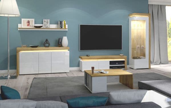 Rio White Gloss and Oak TV Cabinet Entertainment Unit - THTV-1 - N8C