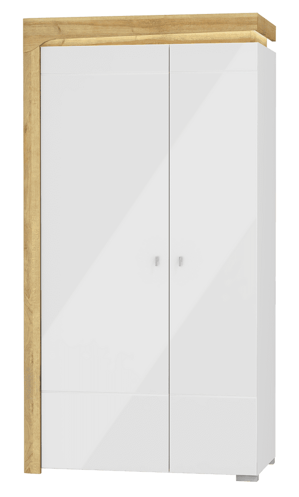 Rio White High Gloss And Oak 2 Door Wardrobe With Shelves and LED Lights - THS-2-N8C