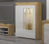 Rio White High Gloss And Oak Low Wide Display Cabinet With LED Lights THW-2P-N9C