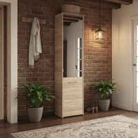 Lisbon Oak Effect Mirrored 1 Door 30 Pair Tall Slim Shoe Cabinet Cupboard - 11011486