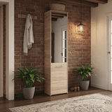 Lisbon Oak Effect Mirrored 1 Door 30 Pair Tall Slim Shoe Cabinet Cupboard - 11011486