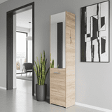 Lisbon Oak Effect Mirrored 1 Door 30 Pair Tall Slim Shoe Cabinet Cupboard - 11011486