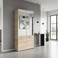 Lisbon Oak Effect Mirrored Door 50 Pair Large Shoe Cabinet Cupboard - 11011489