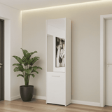 Lisbon White Mirrored 1 Door 30 Pair Tall Slim Shoe Cabinet Cupboard - 11012393