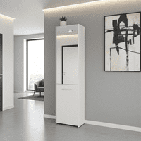 Lisbon White Mirrored 1 Door 30 Pair Tall Slim Shoe Cabinet Cupboard - 11012393