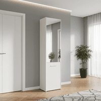 Lisbon White Mirrored 1 Door 30 Pair Tall Slim Shoe Cabinet Cupboard - 11012393