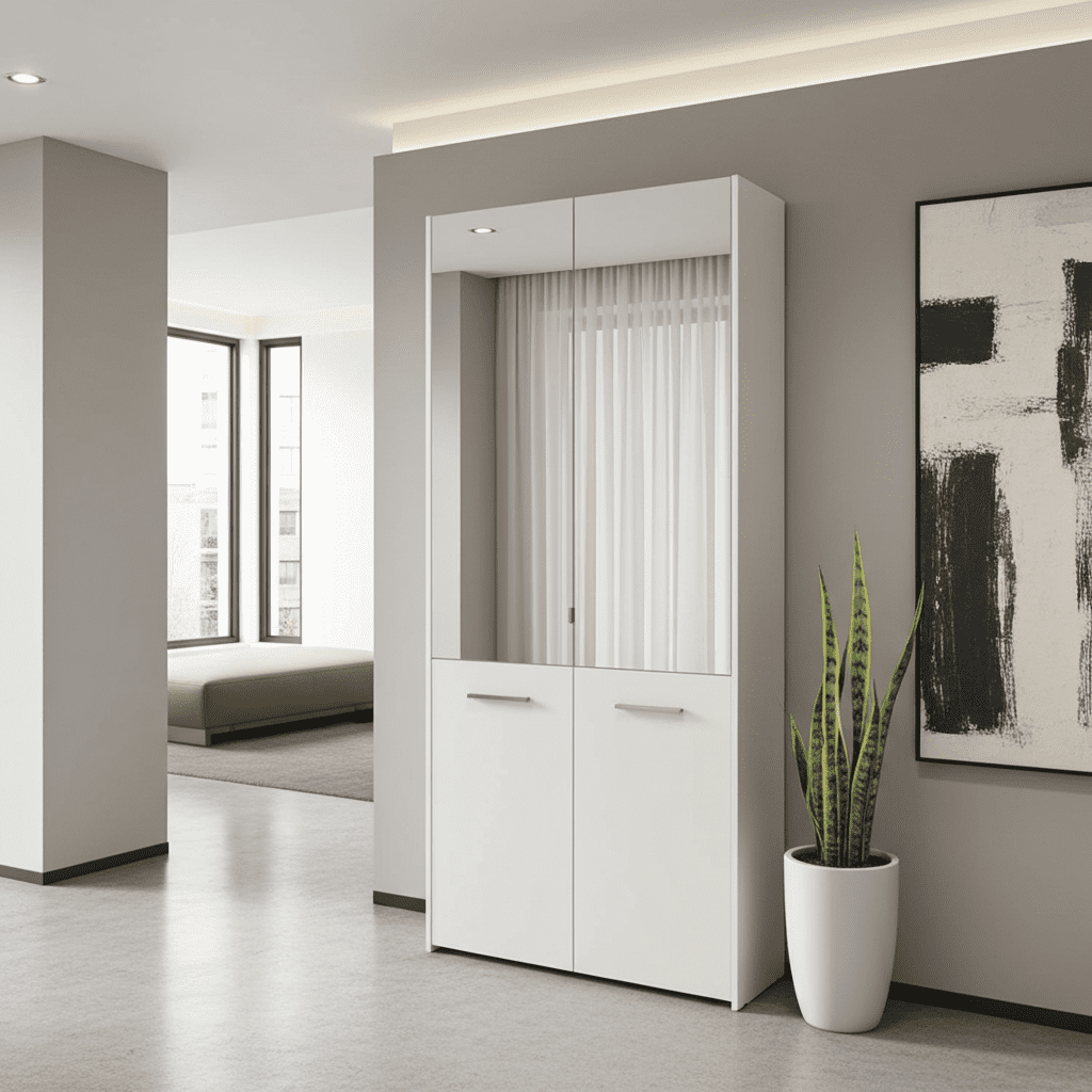 Lisbon White Mirrored Door 50 Pair Large Shoe Cabinet Cupboard - 11011487