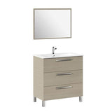 Sidi 800mm Oak Effect 3 Drawer Bathroom Vanity Cabinet with Sink And Mirror -305423R