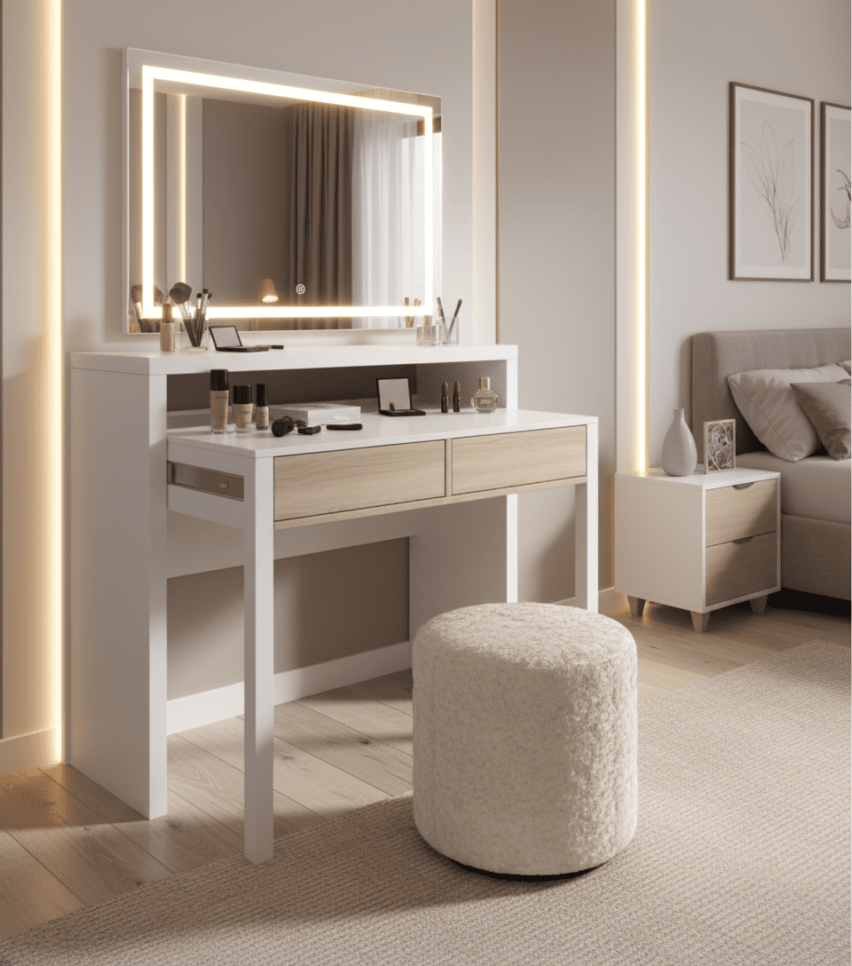 Kehlani Extendable Artic White and Oak Dressing Console Table Desk / Console Table- 0F4582A