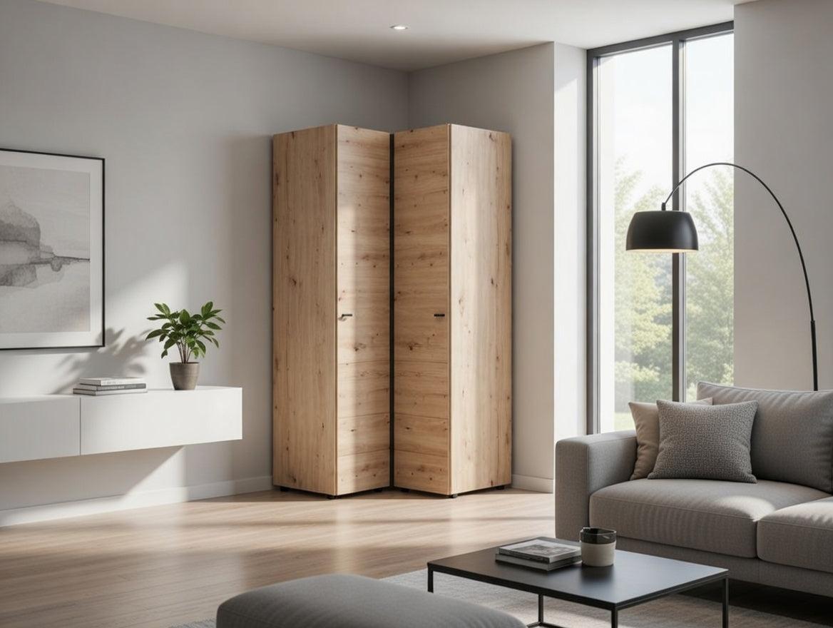 Nevaris Oak Effect Narrow 2 Door Space-Saving Corner Wardrobe - 11014891