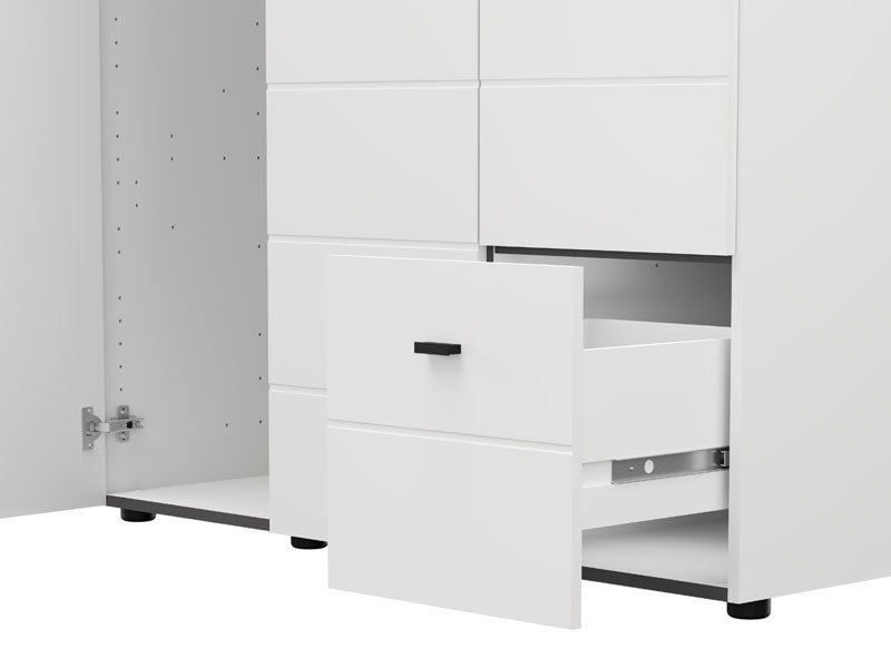 Nevaris White Narrow 3 Door 1 Drawer Space-Saving 117cm Wide Combination Wardrobe - 11014950