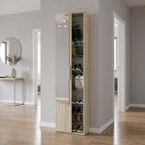 Florence Oak Tall Shoe Cabinet with Mirrored Door - 007864F
