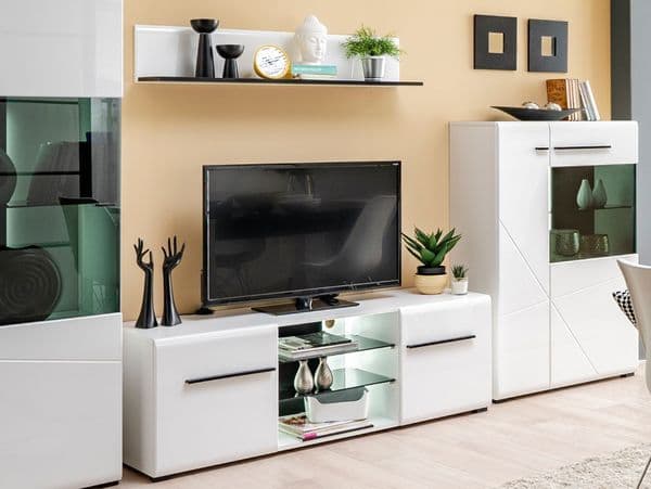 Moderna Tall White Gloss and Black Display Cabinet with Glass Door -11008848