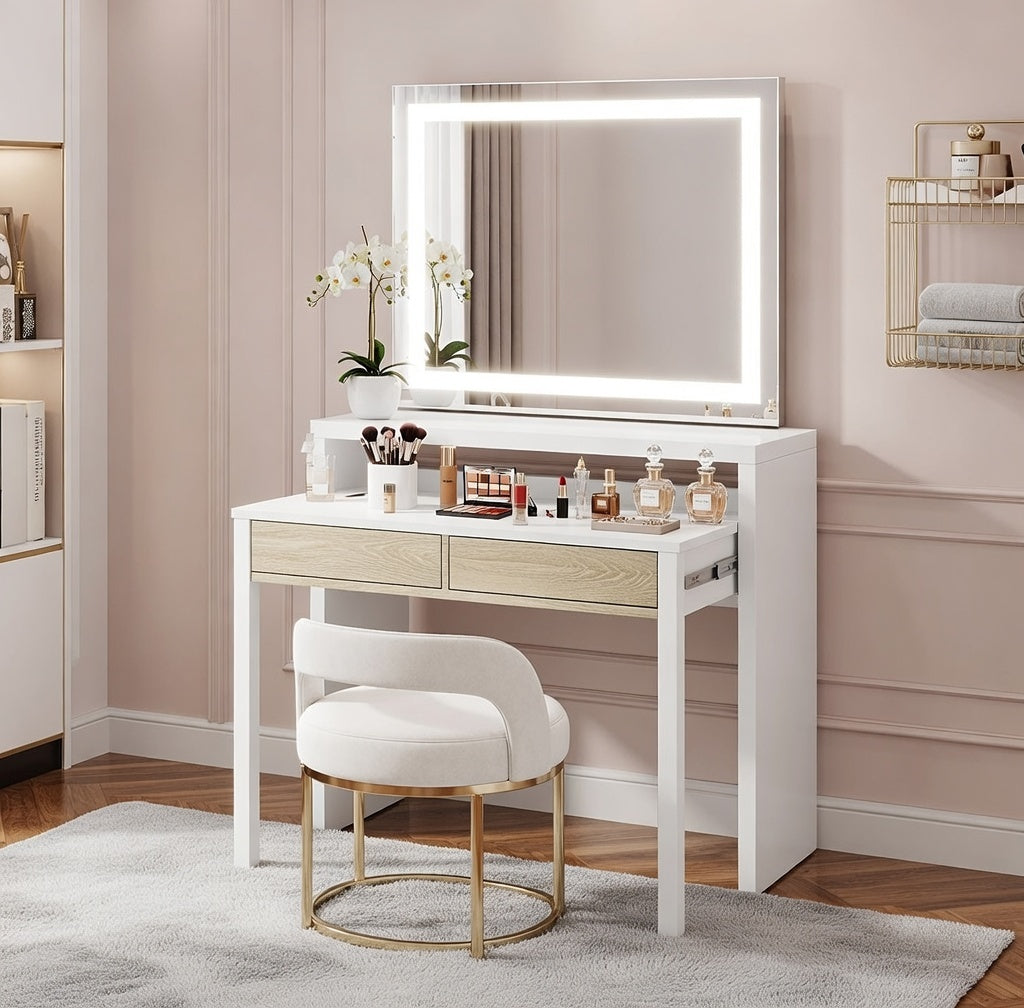 Whisper Extending Desk in White & Light Oak