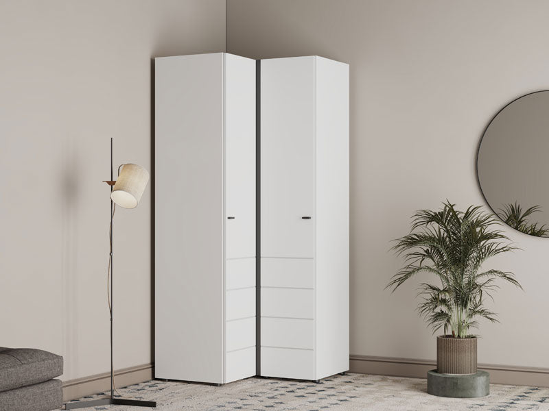 Nevaris White Narrow 2 Door Space-Saving Corner Wardrobe 11014892