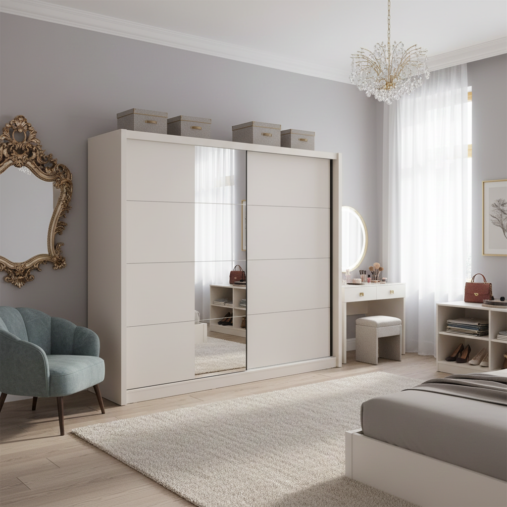 Alba Cashmere Taupe 251cm Extra Large Mirrored Sliding Door Wardrobe 11013762