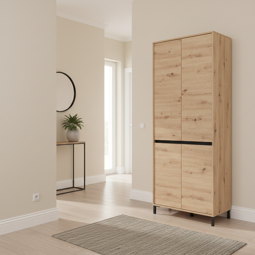 Flaneur Oak Effect 4 Door 40 Pair Tall Large Shoe Cabinet Cupboard - 11014080