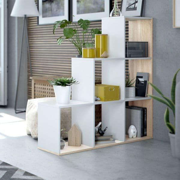 Vanneese Short Step Bookcase Oak Effect & Artic White 0F2254A