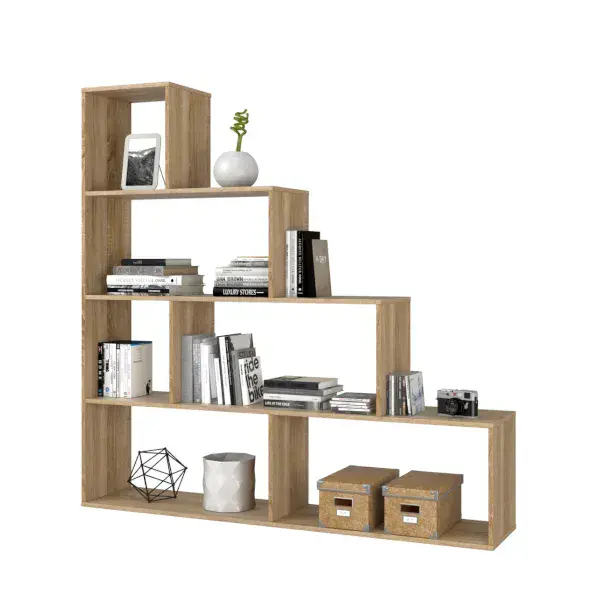 Vanneese Step Bookcase Oak Effect Bookshelf- 002255BO