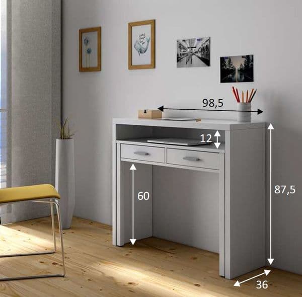 Arina Artic White Extending Computer Desk Console Dressing Table-004582A