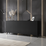 Nora Matte Black Slatted 4 Door Wide Elegant Sideboard