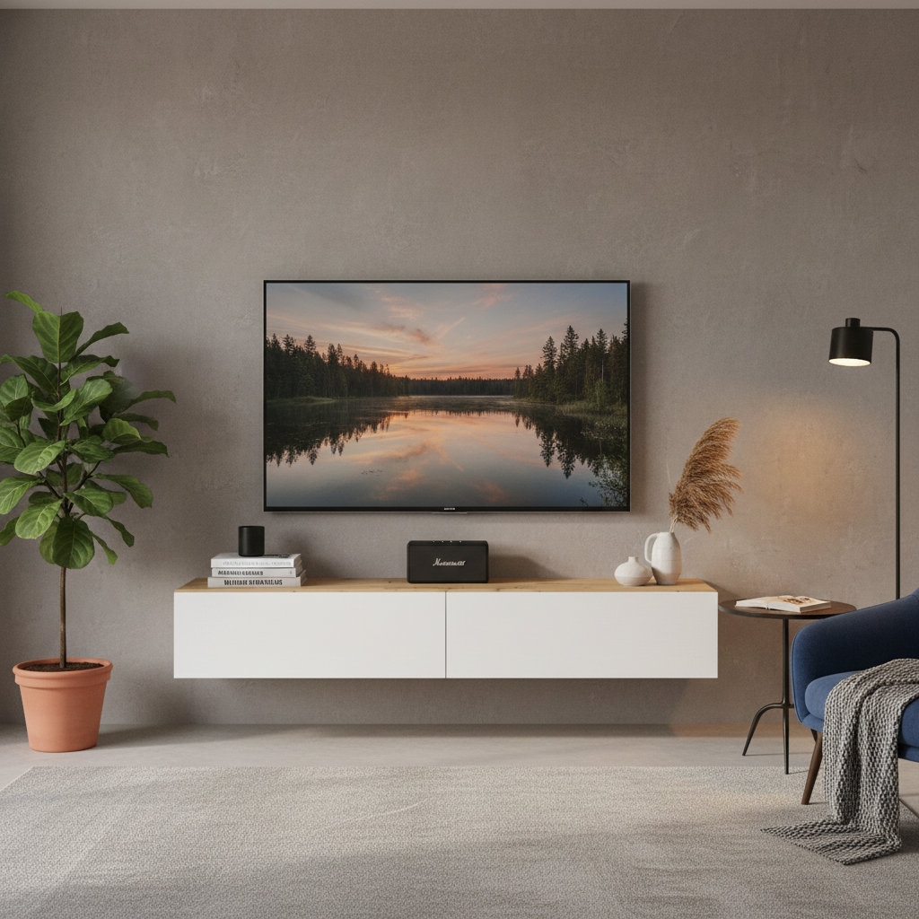 River Nordic Oak Effect And White Wall Mounted Floating Wide Large TV Entertainment Unit- 016601WS