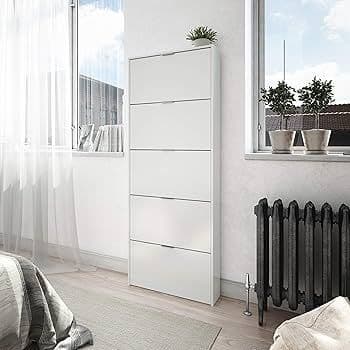 Zippy White Soft Gloss 5 Door Shoe Cabinet / Rack / Cupboard- 007815BO